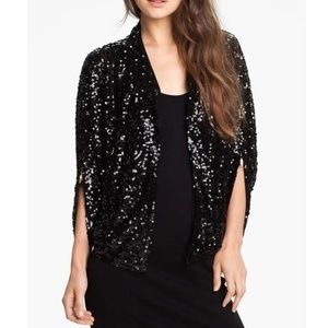Tarnish | Black Matte Sequin Cocktail Swing Cape Jacket